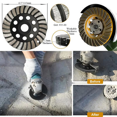 Out Diameter 125mm Turbo Cup Diamond Grinding Wheels Grit # 60/80 Untuk Batu Atau Beton