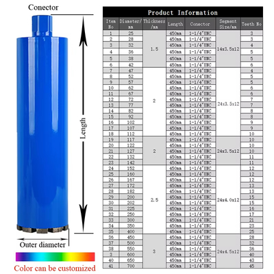 Alat Pengeboran OD32-350mm Bits Pengeboran Inti Berlian Beton Untuk Masonry & Beton